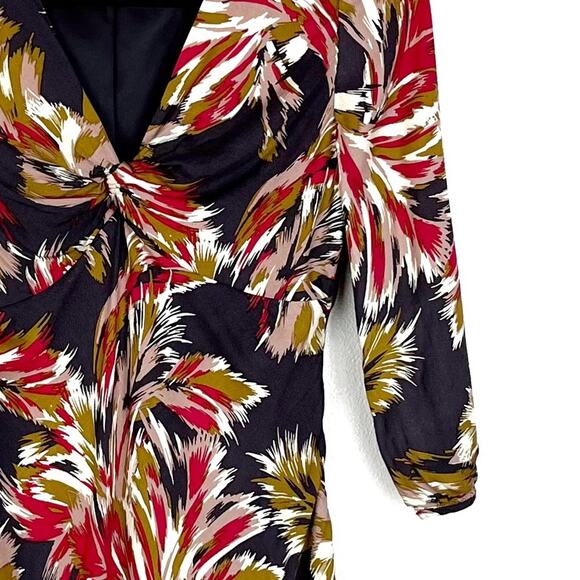 Boden Womens Jersey Dress Twist V Neck Knee Length Feather Floral Bohemian - Picture 6 of 9